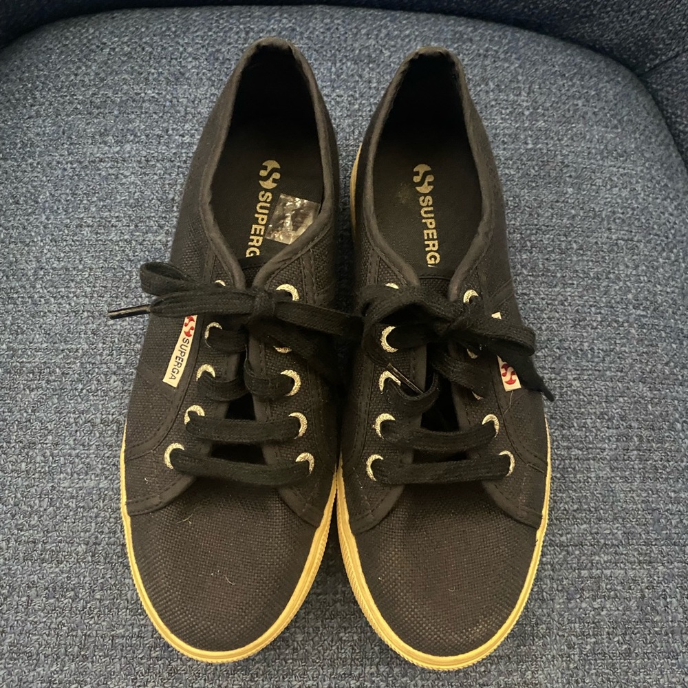 Superga Black Canvas Sneakers with Tan Soles - Picture 2 of 6